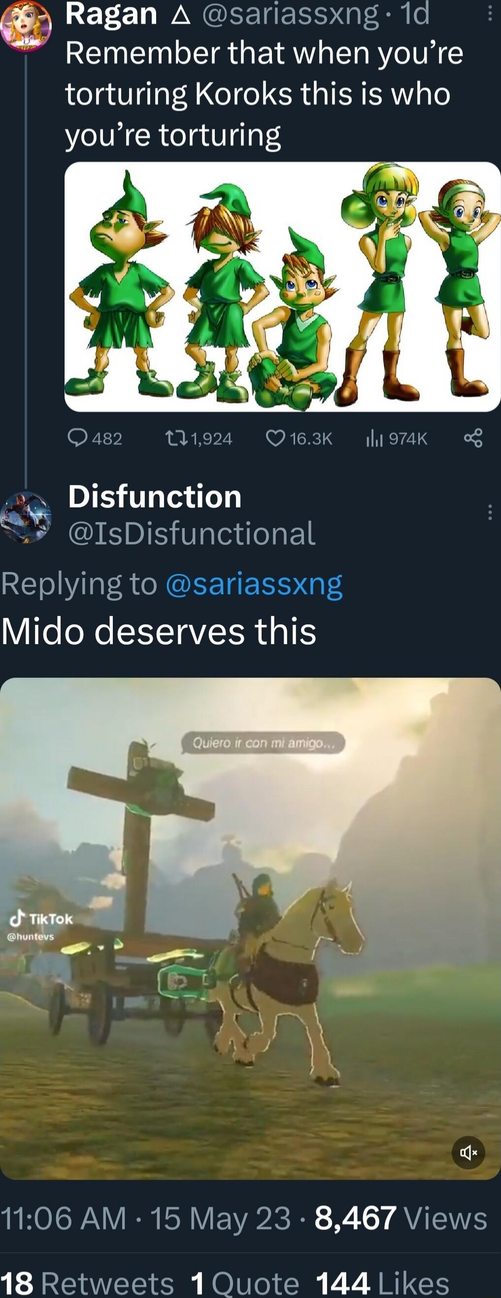 Ragan A sariassxng 1d Remember that when youre torturing Koroks this is who youre torturing e Ft 11924 Q163K 1974k Y TR 11 Lot feT3 IsDisfunctional Replying to sariassxng YfefoNe IYTaVIIR oT LHOLSWAY R IV IR IR W LY AVITENES 18 Retweets 1 Quote 144 Likes