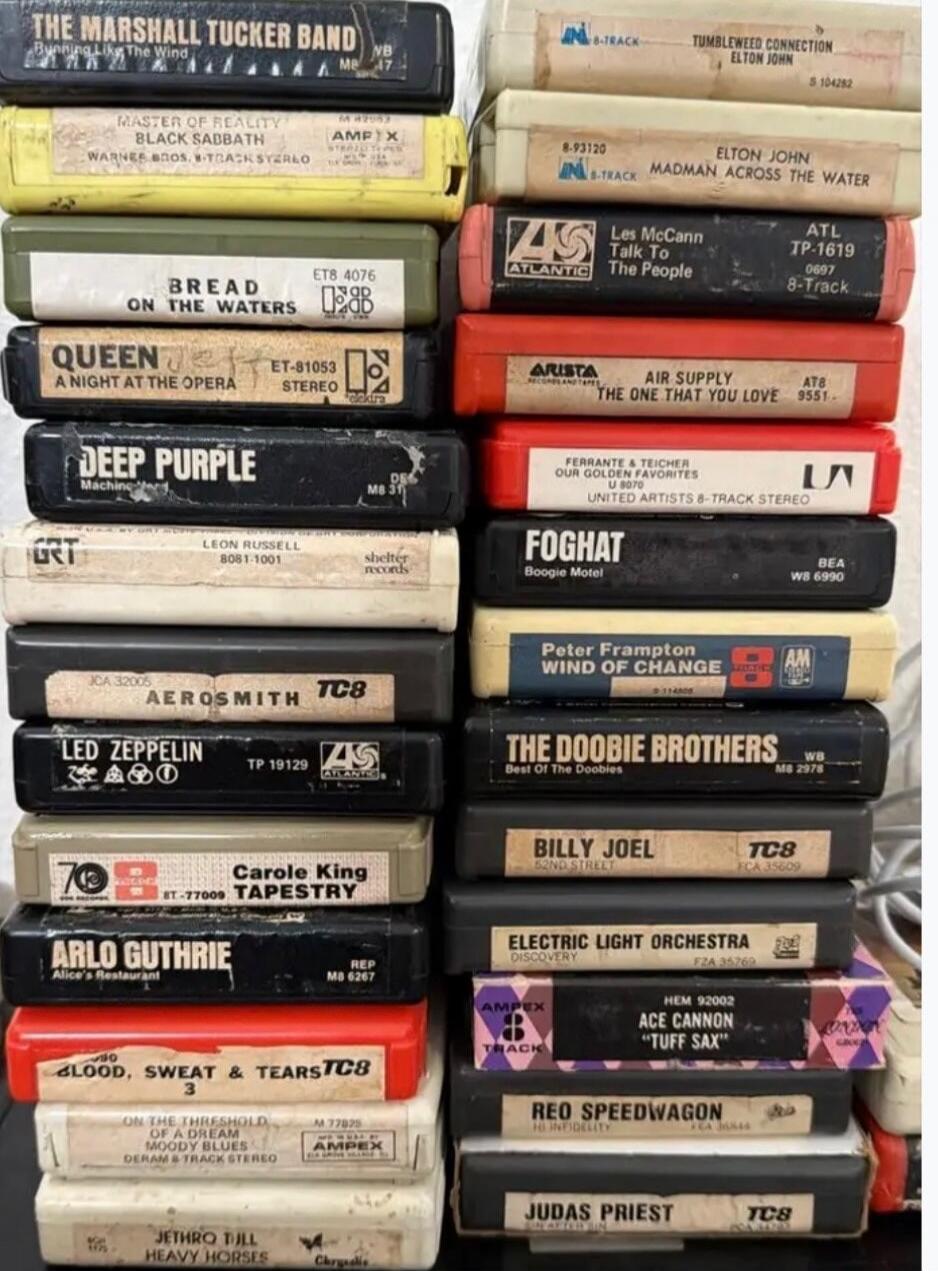 THE MARSHALL TUCKER BAND Running Like The Wind, BLACK SABBATH MASTER OF REALITY, BREAD ON THE WATERS, QUEEN A NIGHT AT THE OPERA, DEEP PURPLE Machine Head, LEON RUSSELL 8081-1001 shelter records, AEROSMITH TC8, LED ZEPPELIN TP 19129 ATLANTIC, CAROLE KING TAPESTRY, ARLO GUTHRIE Alice's Restaurant, BLOOD, SWEAT & TEARS 3, MOODY BLUES ON THE THRESHOLD