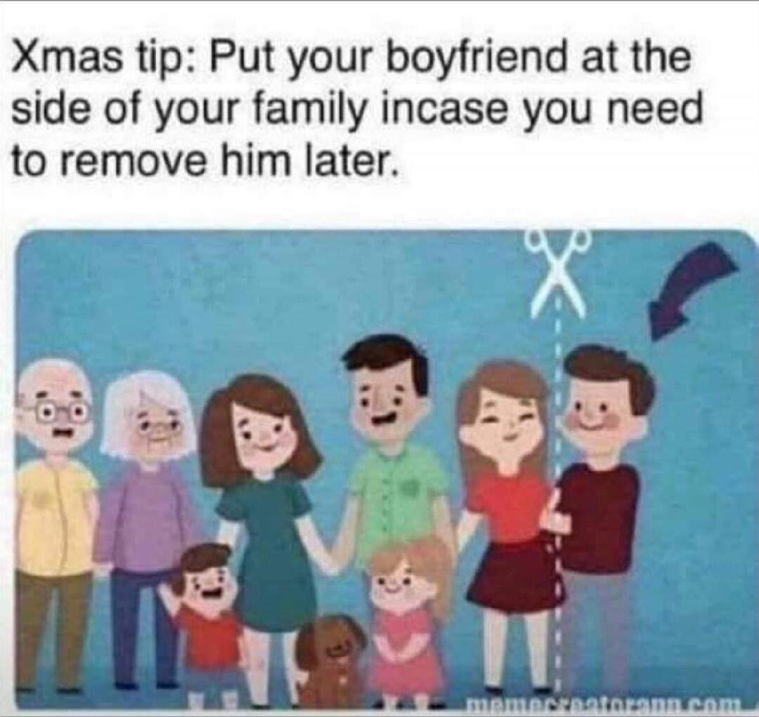 Xmas tip: Put your boyfriend at the side of your family incase you need to remove him later.