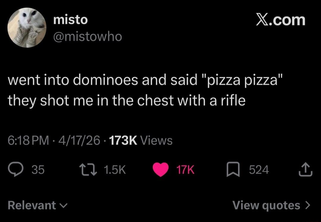 misto @mistowho went into dominoes and said 