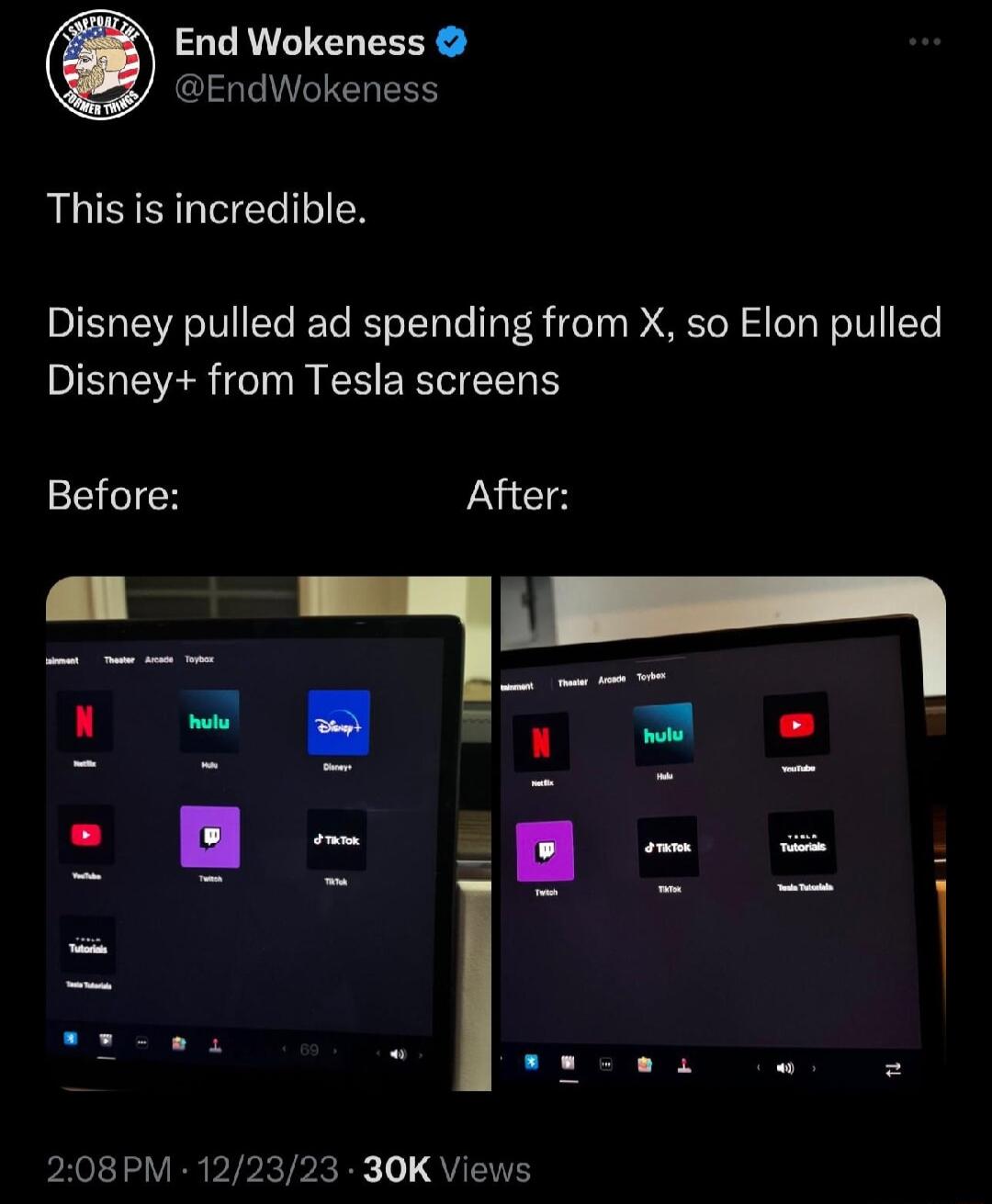 End Wokeness DEndWokeness This is incredible Disney pulled ad spending from X so Elon pulled DIE R GRS EEVELGE Before After PRV T VR P RTPRER QUENE