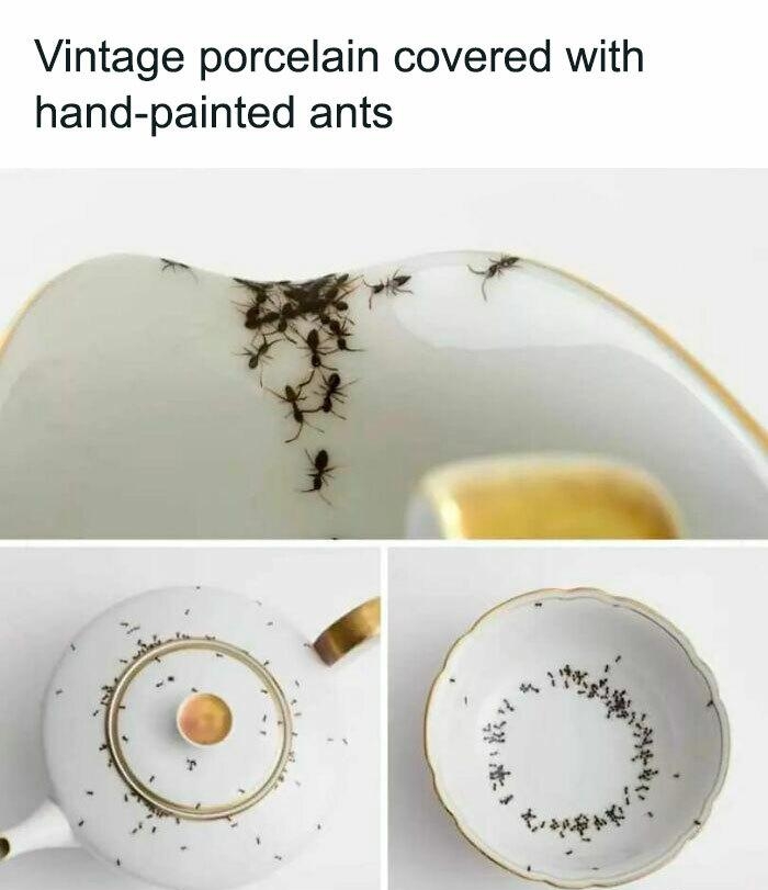 Vintage porcelain covered with hand painted ants boredpandacom