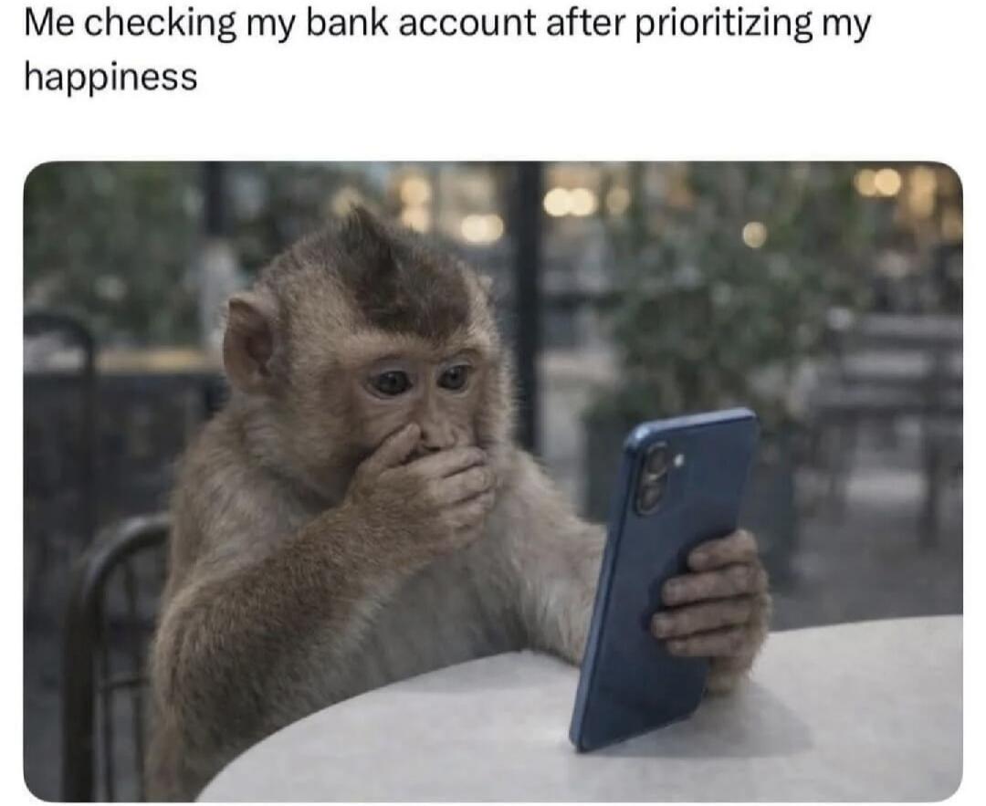 Me checking my bank account after prioritizing my happiness