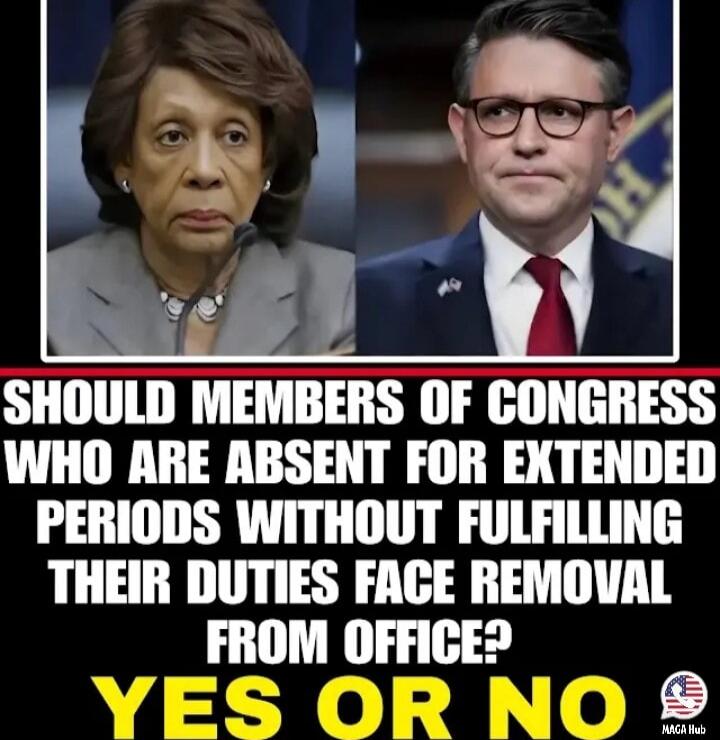 SHOULD MEMBERS OF CONGRESS WHO ARE ABSENT FOR EXTENDED PERIODS WITHOUT FULFILLING THEIR DUTIES FACE REMOVAL FROM OFFICE? YES OR NO