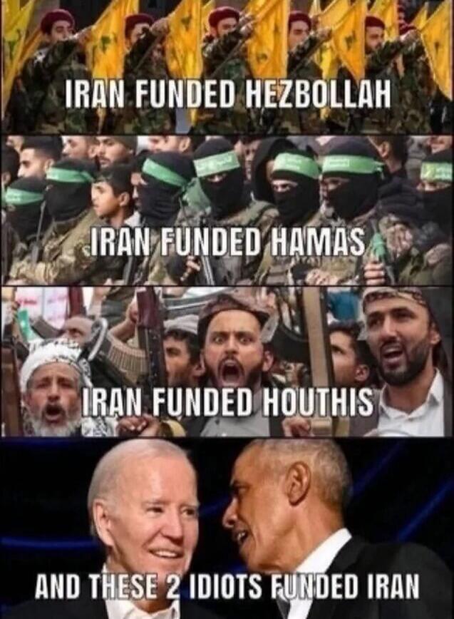 Iran funded Hezbollah. Iran funded Hamas. Iran funded Houthis. And these 2 idiots funded Iran.