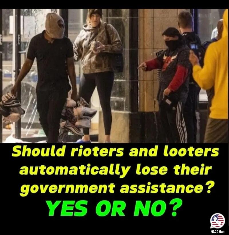 Should rioters and looters automatically lose their government assistance? YES OR NO?