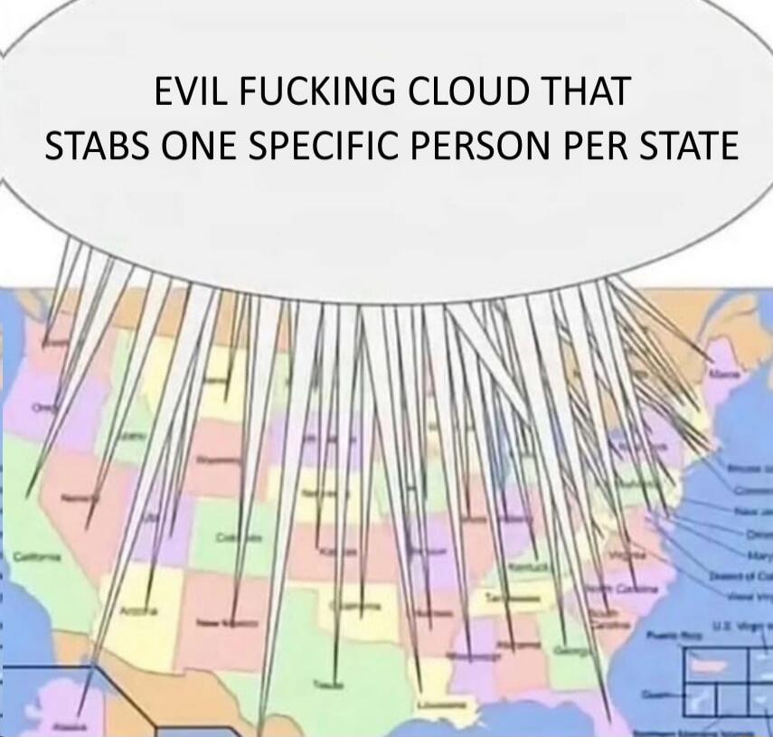 EVIL FUCKING CLOUD THAT STABS ONE SPECIFIC PERSON PER STATE