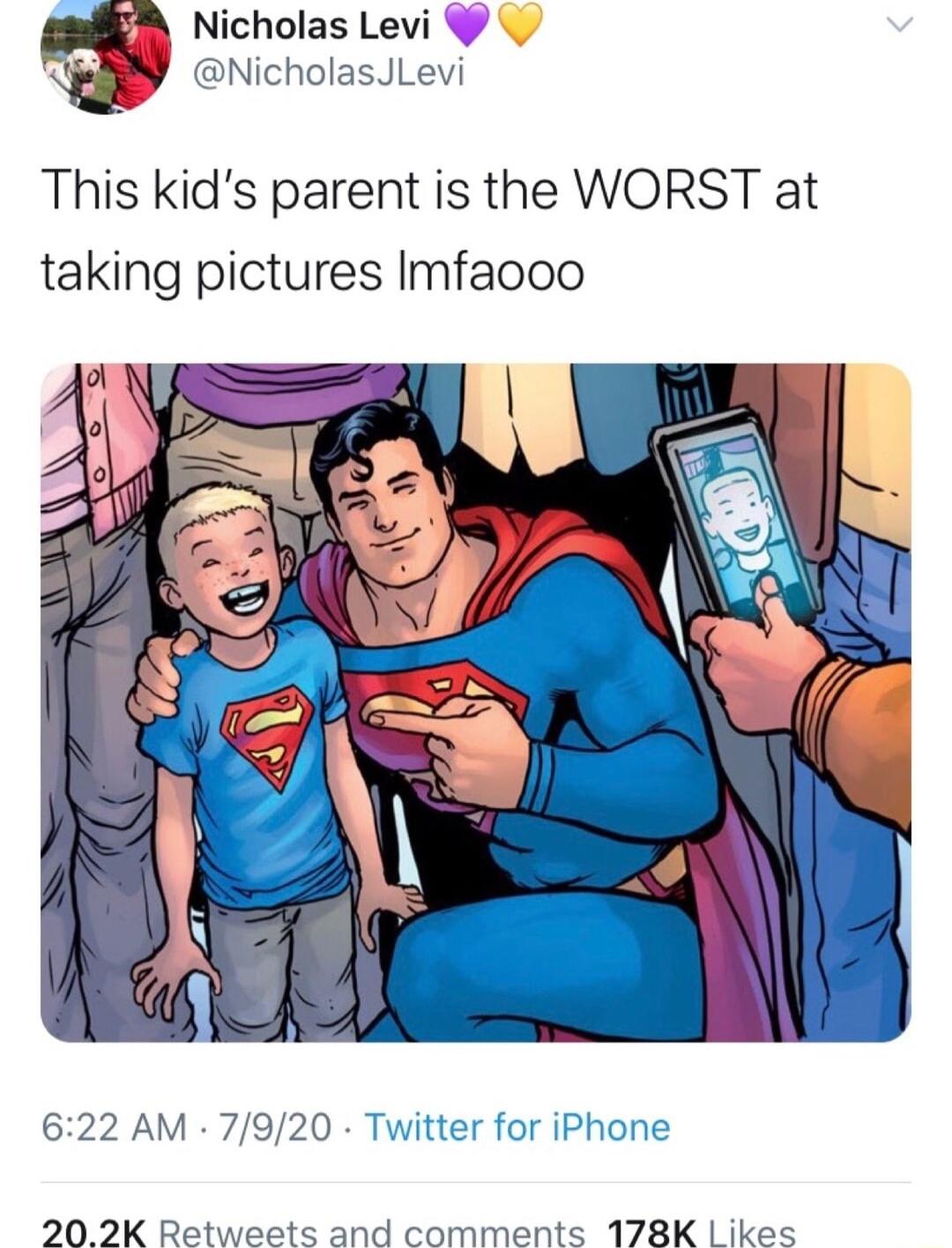 Nicholas Levi NicholasJLevi This kids parent is the WORST at taking pictures Imfacoo 622 AM 7920 Twitter for iPhone 202K Retweets and comments 178K ikes