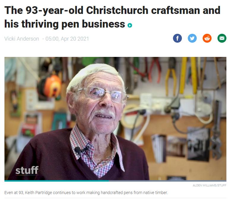 The 93 year old Christchurch craftsman and his thriving pen business o 00060