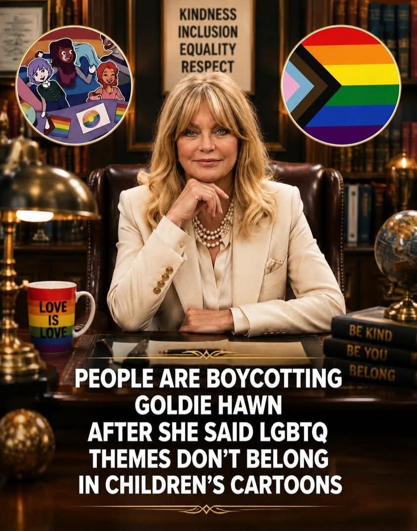 KINDNESS INCLUSION EQUALITY RESPECT. LOVE IS LOVE. BE KIND BE YOU BELONG. PEOPLE ARE BOYCOTTING GOLDIE HAWN AFTER SHE SAID LGBTQ THEMES DON'T BELONG IN CHILDREN'S CARTOONS.