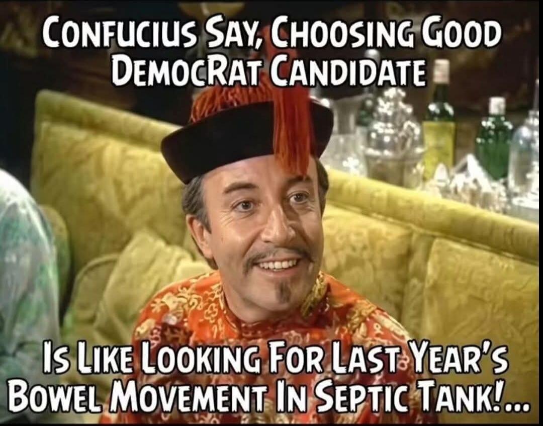 Confucius Say, Choosing Good Democrat Candidate Is Like Looking For Last Year's Bowel Movement In Septic Tank!...