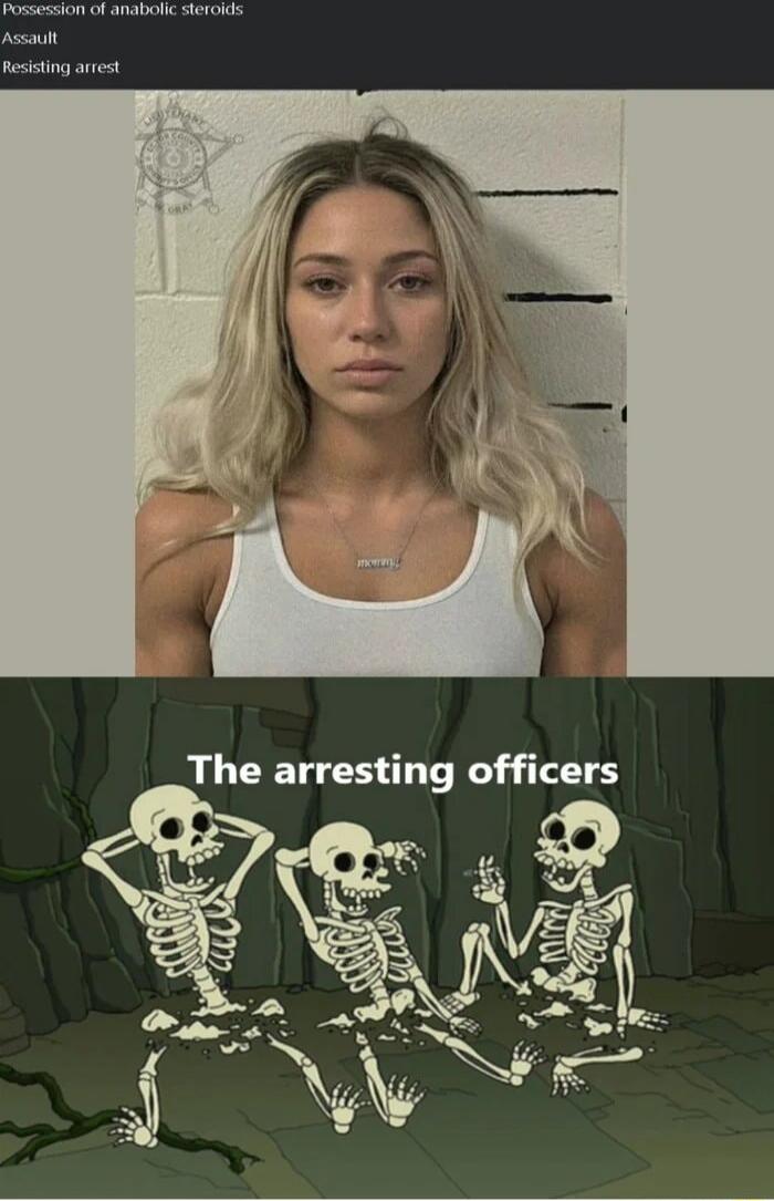 Possession of anabolic steroids
Assault
Resisting arrest
The arresting officers