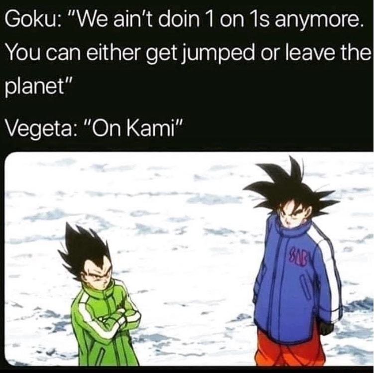 Goku We aint doin 1 on 1s anymore You can either get jumped or leave the ST Vegeta On Kami