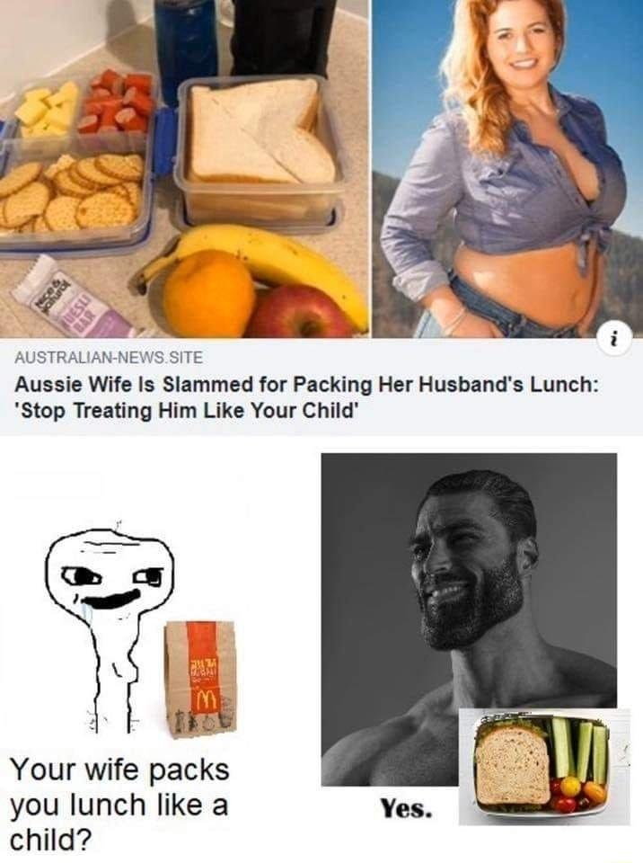 AUSTRALIAN NEWS SITE Aussie Wife Is Slammed for Packing Her Husbands Lunch Stop Treating Him Like Your Child b izad Your wife packs you lunch like a child