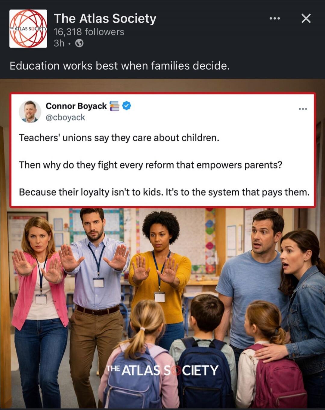 Education works best when families decide.
Teachers' unions say they care about children.
Then why do they fight every reform that empowers parents?
Because their loyalty isn't to kids. It's to the system that pays them.