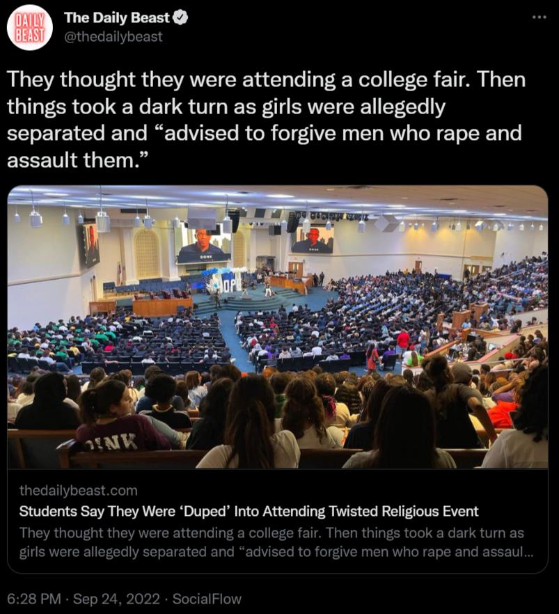 nuy un thodaiyt They thought they were attending a college fair Then things took a dark turn as girls were allegedly separated and advised to forgive men who rape and assault them Students Say They Were Duped Into Attending Twisted Religious Event e ndi e Then things took a dark tu