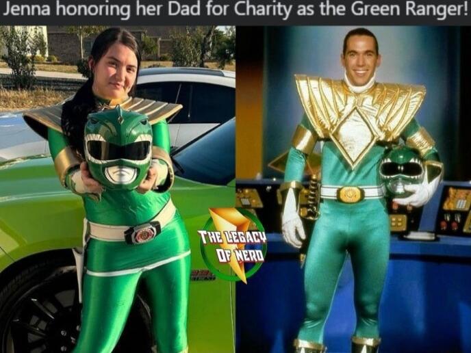 Jenna honoring her Dad for Charity as the Green Ranger P L L