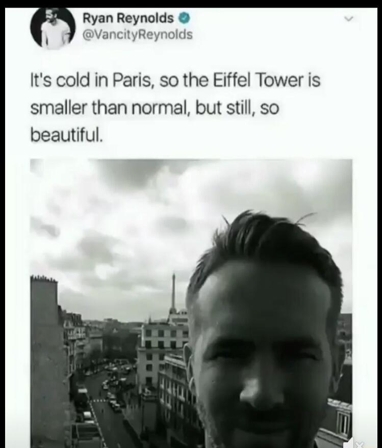 Ryan Reynolds VancityReynolds Its cold in Paris so the Eiffel Tower is smaller than normal but still so beautiful