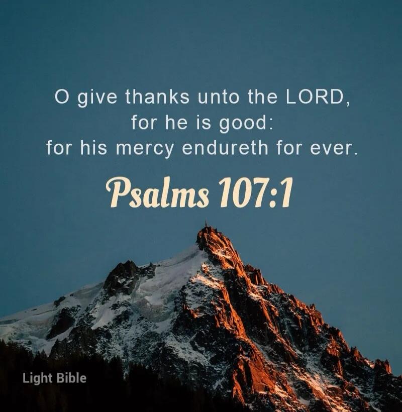 O give thanks unto the LORD, for he is good: for his mercy endureth for ever. Psalms 107:1