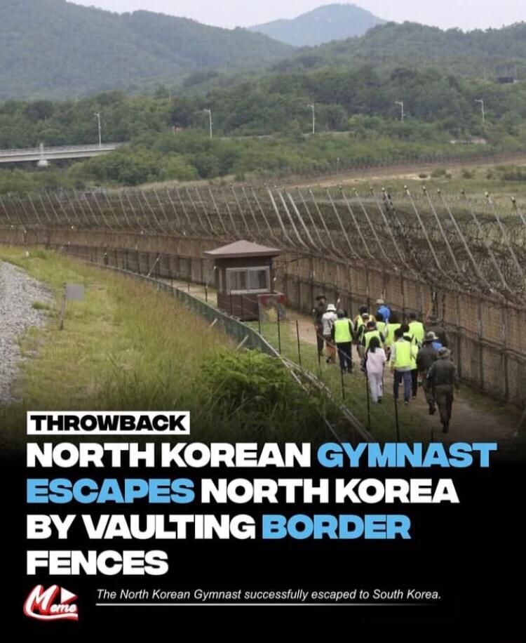 NORTHKOREAN GYMNAST ESCAPES NORTH KOREA BY VAULTING BORDER FENCES The Nerth Koroan Gymnast successtull escaped to South Kores