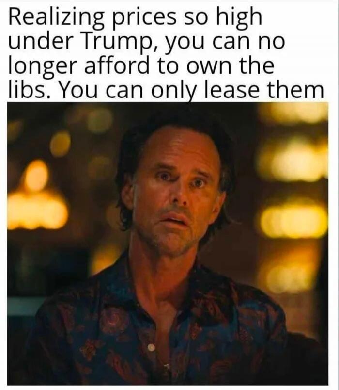 Realizing prices so high under Trump, you can no longer afford to own the libs. You can only lease them