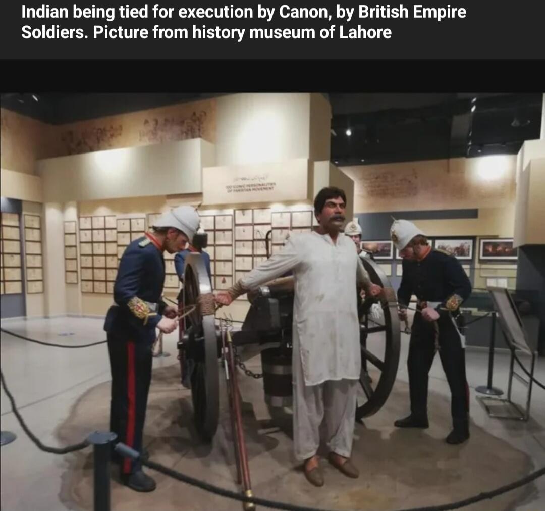 Indian being tied for execution by Canon by British Empire Soldiers Picture from history museum of Lahore