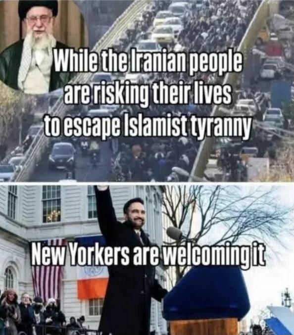While the Iranian people are risking their lives to escape Islamist tyranny\nNew Yorkers are welcoming it