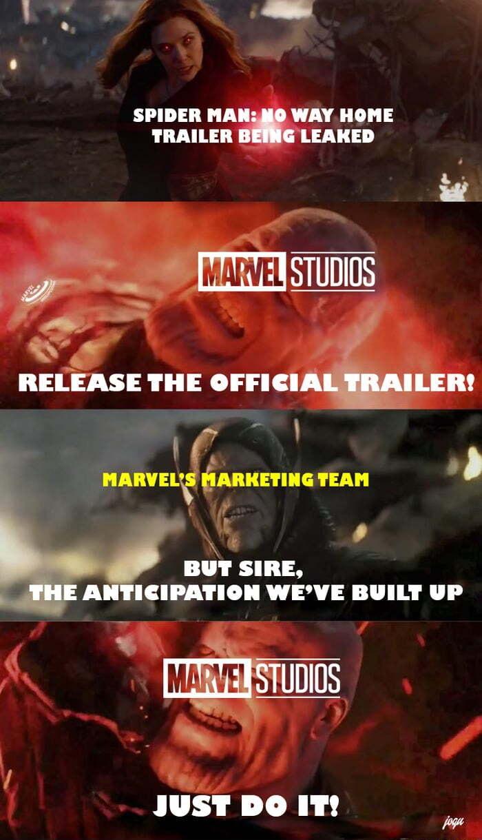 SPIDER MAN MO WAY HOME TRAILER 1713 L2 o e P MARVEL I p Vg RELEASE THE OFFICIA AILER HAIVEI_IERIETIIG TEAM y BUT SIRE ANTICIPATION WEVE BVUILT UP L JUST DO IT