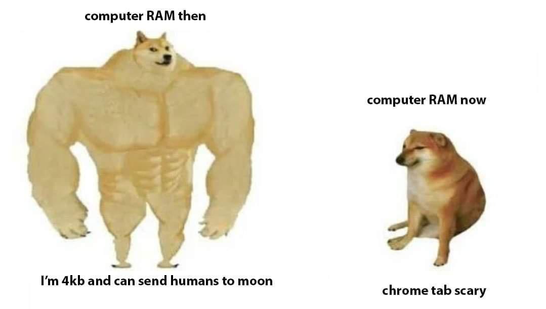 computer RAM then computer RAM now Im 4kb and can send humans to moon chrome tab scary