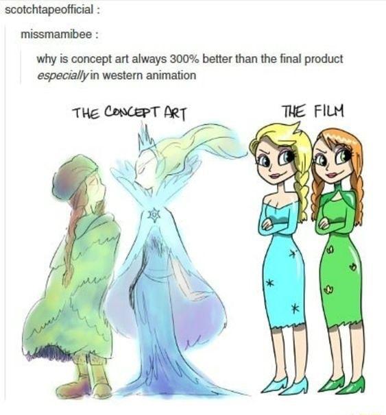 scotchtapeofficial missmamibee why is concept art always 300 better than the final product especiallyin western animation