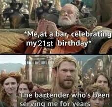 I gl WMe atarr celebrm my21st blrthday e bartender who s Been serinq me for Iearst