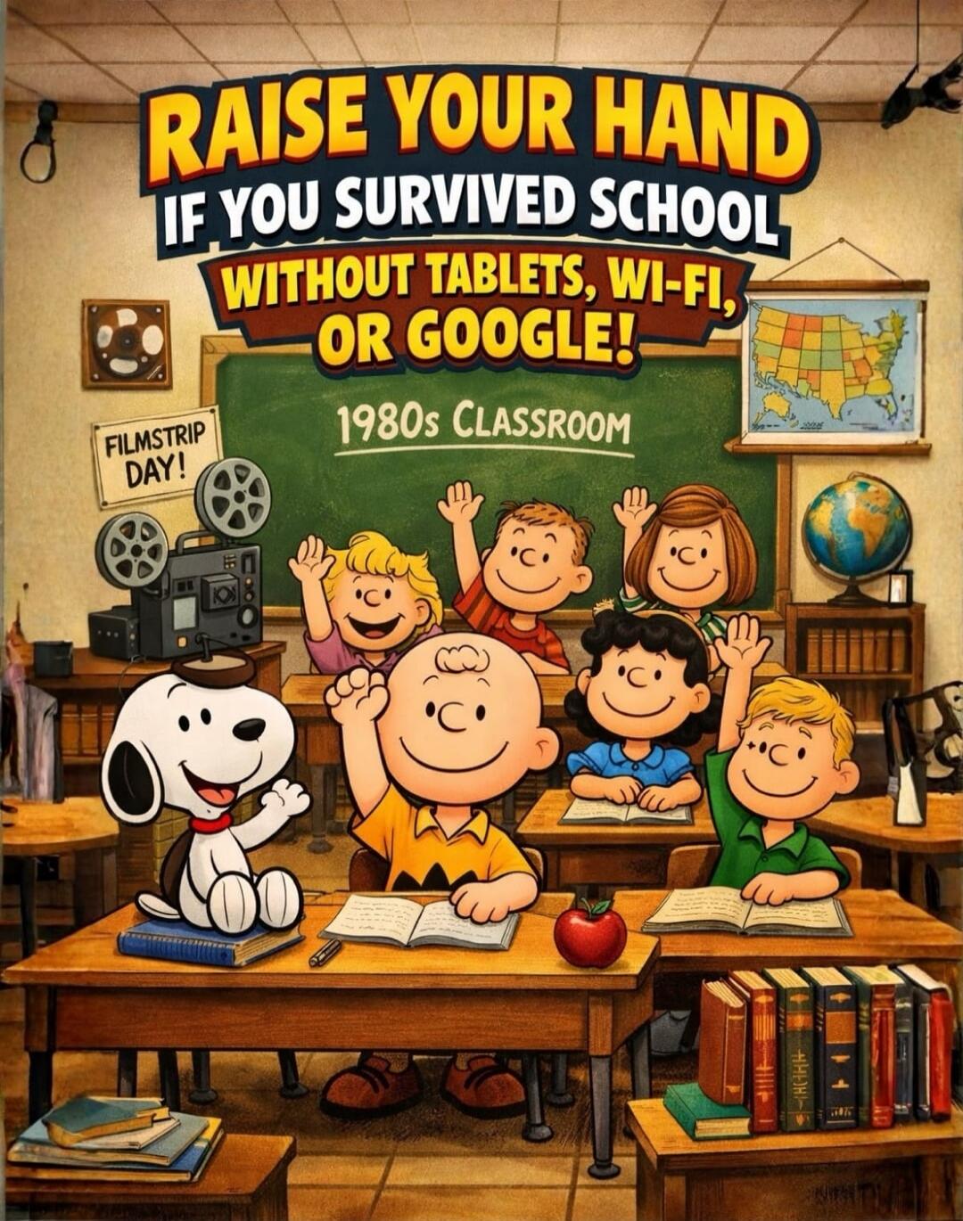 RAISE YOUR HAND IF YOU SURVIVED SCHOOL WITHOUT TABLETS, WI-FI, OR GOOGLE! 1980s CLASSROOM FILMSTRIP DAY!
