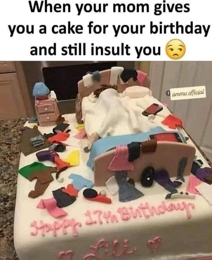 When your mom gives you a cake for your birthday and still insult you 3