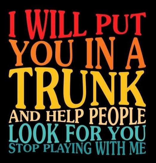 I WILL PUT YOU IN A TRUNK AND HELP PEOPLE LOOK FOR YOU STOP PLAYING WITH ME