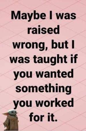 Maybe was raised wrong but was taught if you wanted something you worked l for it