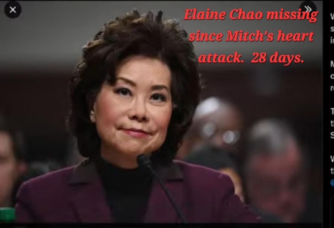 Elaine Chao missing since Mitch's heart attack. 28 days.