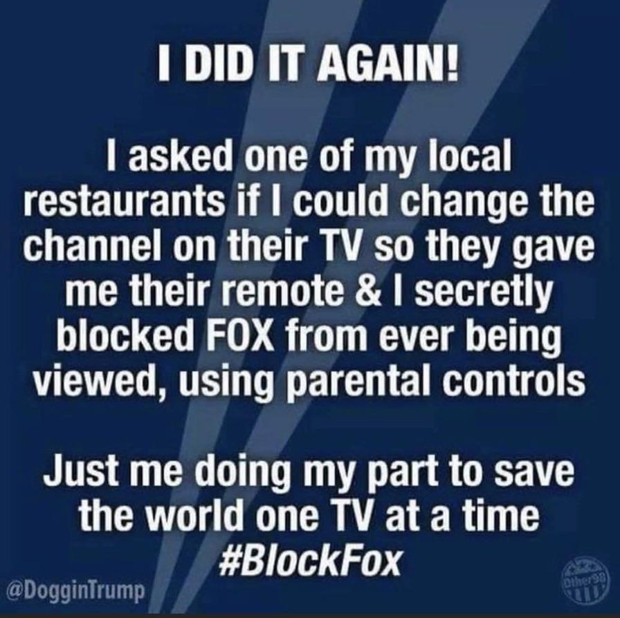 1 DID IT AGAIN asked one of my local CRETTEN AT R BT DR G T EN OO RO AR G EN RO G CRAARTTH G blocked FOX from ever being VIETEL TR I EICT ETRH S TS GO A E R OREE LR O GT CRATRE R 2 BlockFox DogginTrump