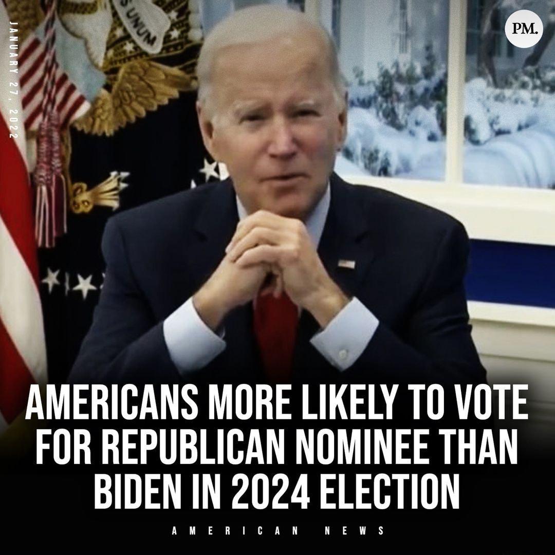 AMERICANS MORE LIKELY T0 VU FOR REPUBLICAN NOMINEE THAN BIDEN IN 2024 ELECTION AAAAAAAAAAAA