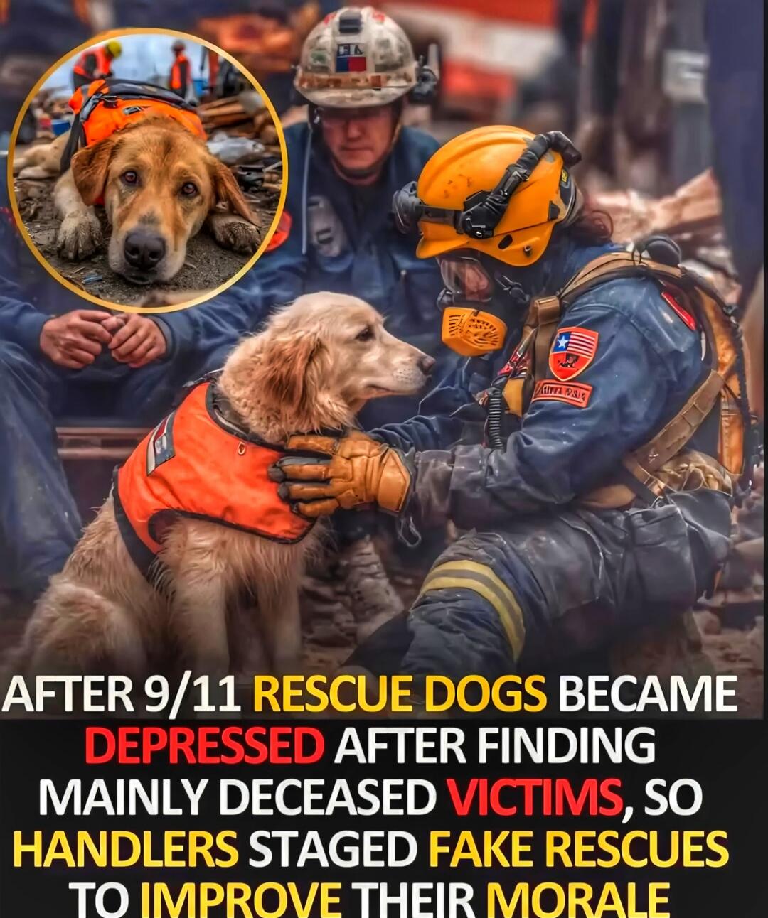 AFTER 9/11 RESCUE DOGS BECAME DEPRESSED AFTER FINDING MAINLY DECEASED VICTIMS, SO HANDLERS STAGED FAKE RESCUES TO IMPROVE THEIR MORALE