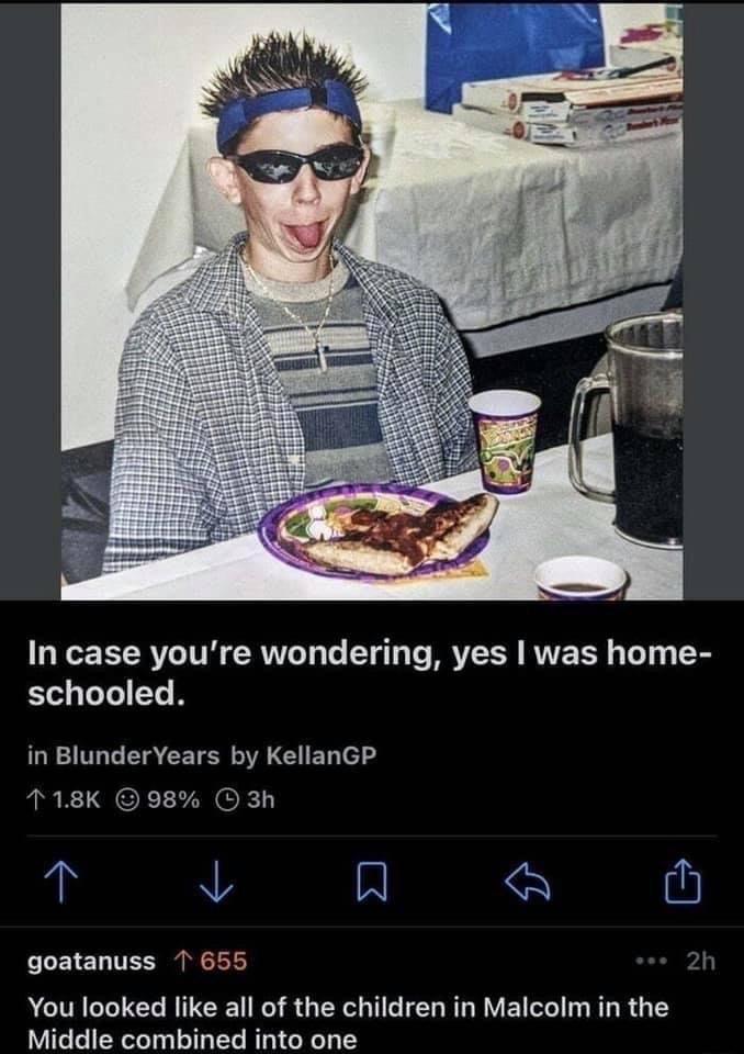 In case youre wondering yes was home schooled in BlunderYears by KellanGP 718K 98 T N A goatanuss 1 655 You looked like all of the children in Malcolm in the Middle combined into one kL