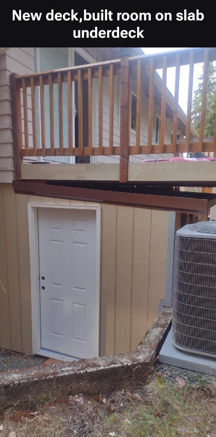 New deck, built room on slab underdeck