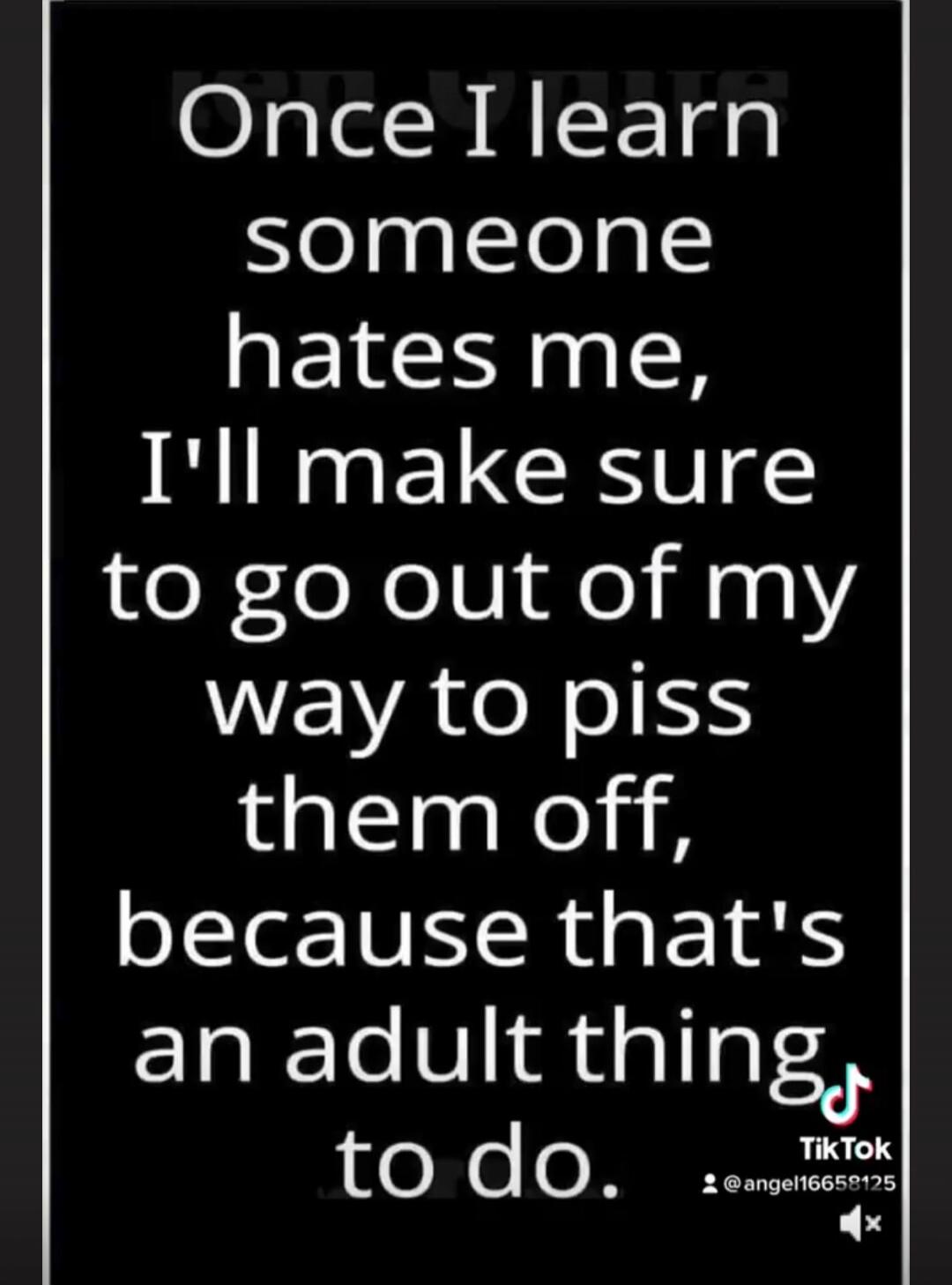 Once I learn someone hates me, I'll make sure to go out of my way to piss them off, because that's an adult thing to do.