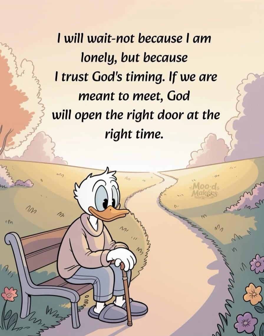 I will wait-not because I am lonely, but because I trust God's timing. If we are meant to meet, God will open the right door at the right time.