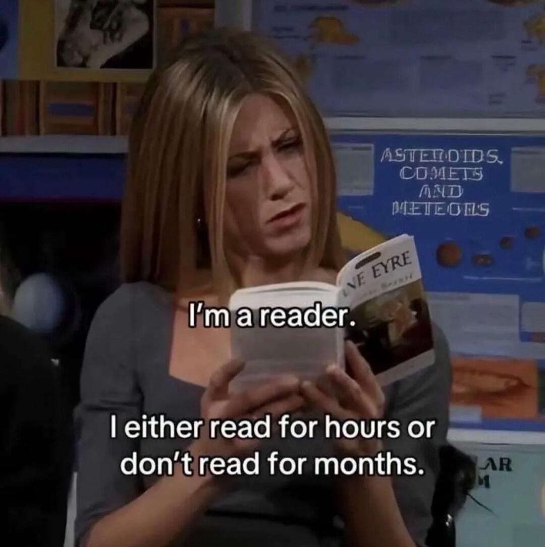 I'm a reader. I either read for hours or don't read for months. Jane Eyre. Asteroids, Comets and Meteors.