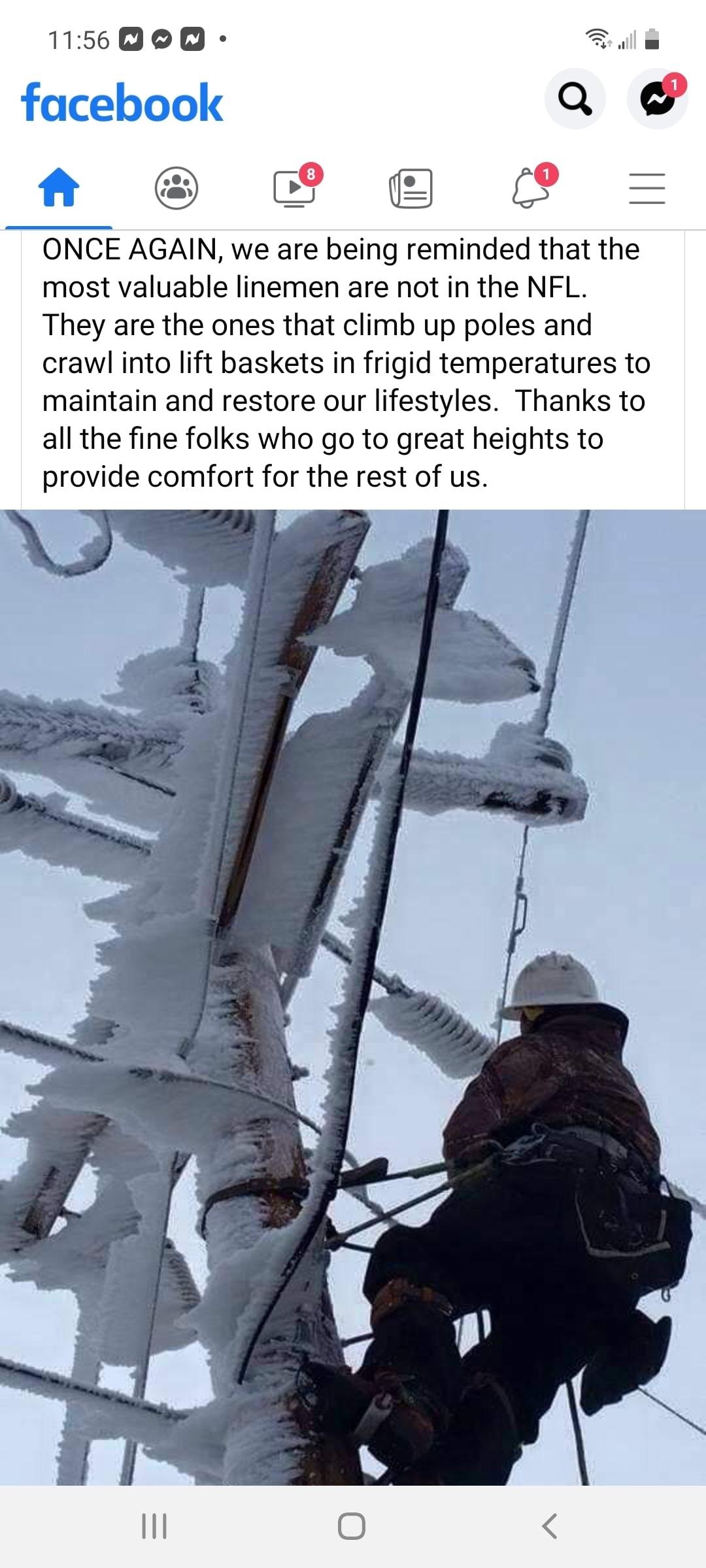 1560008 ol 02 0 ONCE AGAIN we are being reminded that the most valuable linemen are not in the NFL They are the ones that climb up poles and crawl into lift baskets in frigid temperatures to maintain and restore our lifestyles Thanks to all the fine folks who go to great heights to provide comfort for the rest of us 1 O