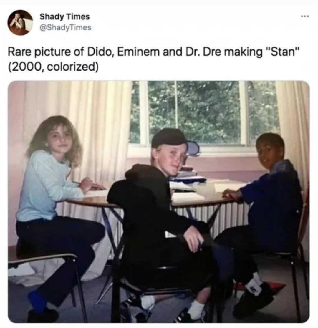 Shady Times Rare picture of Dido Eminem and Dr Dre making Stan 2000 colorized