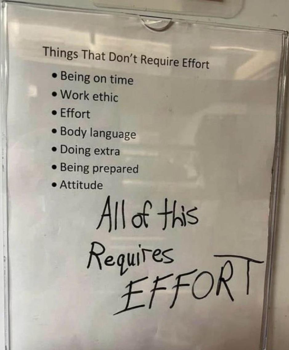 Things That Dont Require Effort Being on time Work ethic Effort Body language Doing extra Being prepared Attitude Al Hhs MR