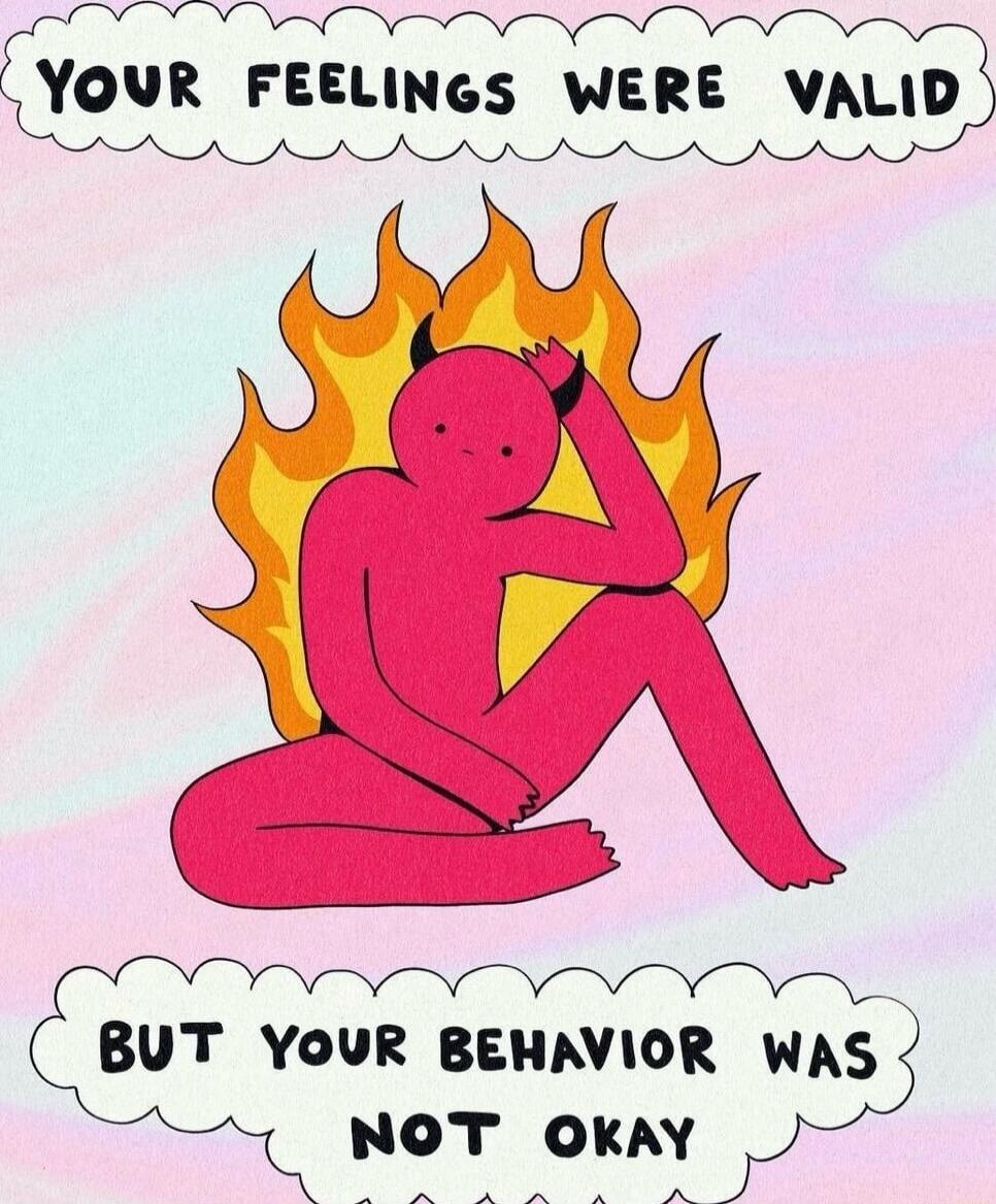 YOUR FEELINGS WERE VALID BUT YOUR BEHAVIOR WAS NOT OKAY