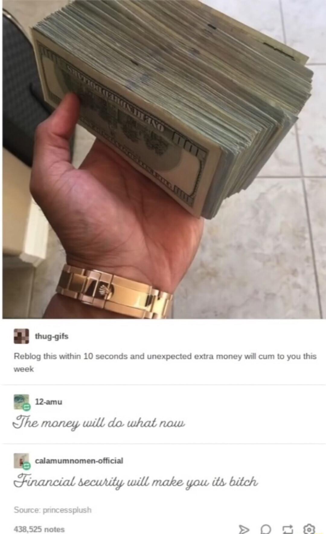 log this within 10 seconds and unexpected exira mone um 10 you this B 2o he maney will do what now B catamumnomen oficia Hinancial security will make you its bitch