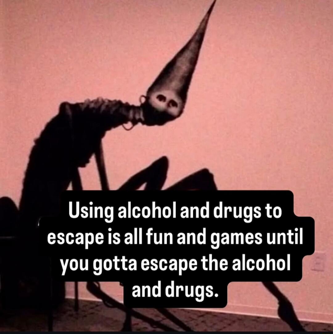 Using alcohol and drugs to escape is all fun and games until you gotta escape the alcohol and drugs.